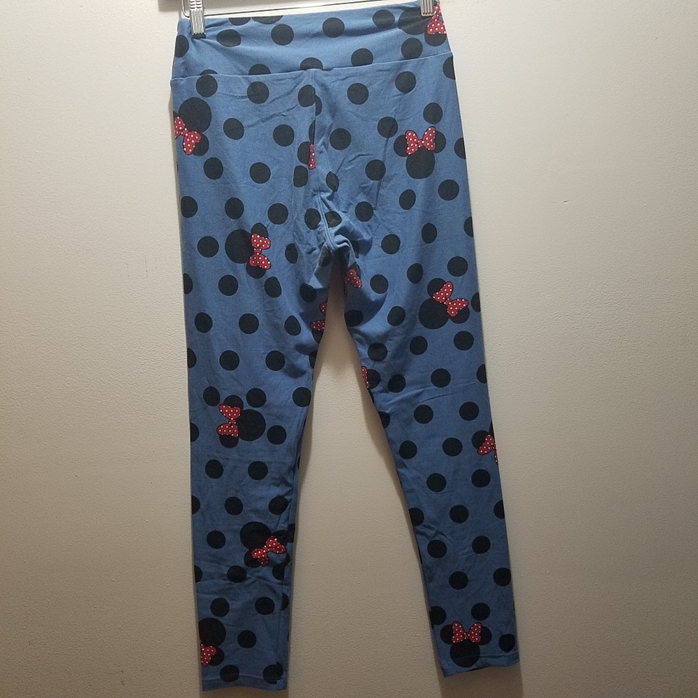 LuLaRoe x Disney Minnie Mouse Blue Leggings Polka Dots One Size Lounge Pants S M - Picture 7 of 9